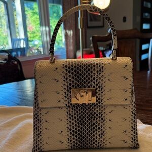 Furla Black and White Snakeskin Satchel